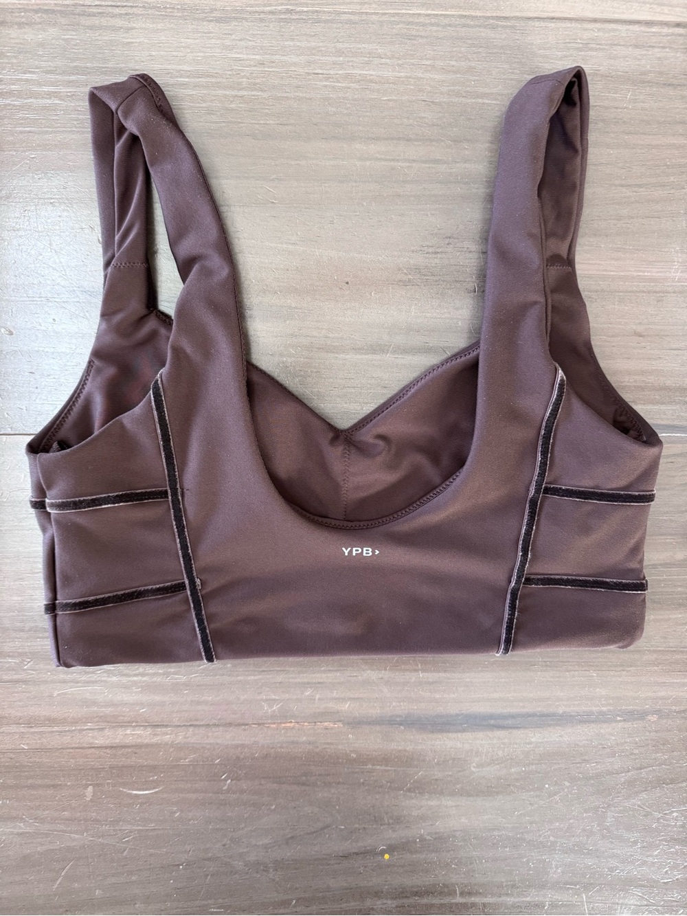 YPB SculptLUX Sweetheart Sports Bra Espresso Women’s M Velvet Piping